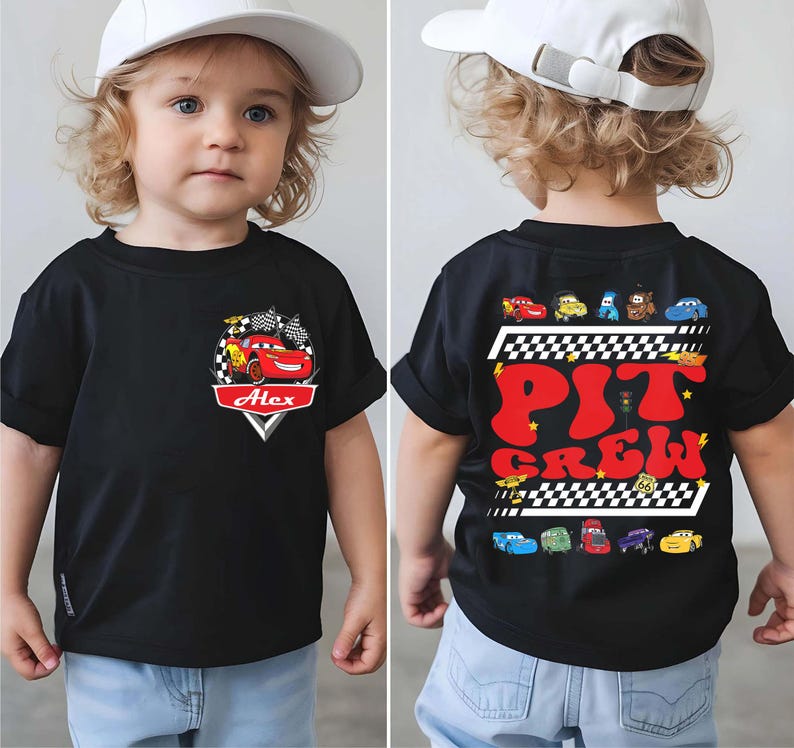 Custom Disney Cars Pit Crew shirt, McQueen Mater verjaardag T-shirt, bijpassende shirt Disneyland familie verjaardag, shirt Racing Cars Squad afbeelding 5
