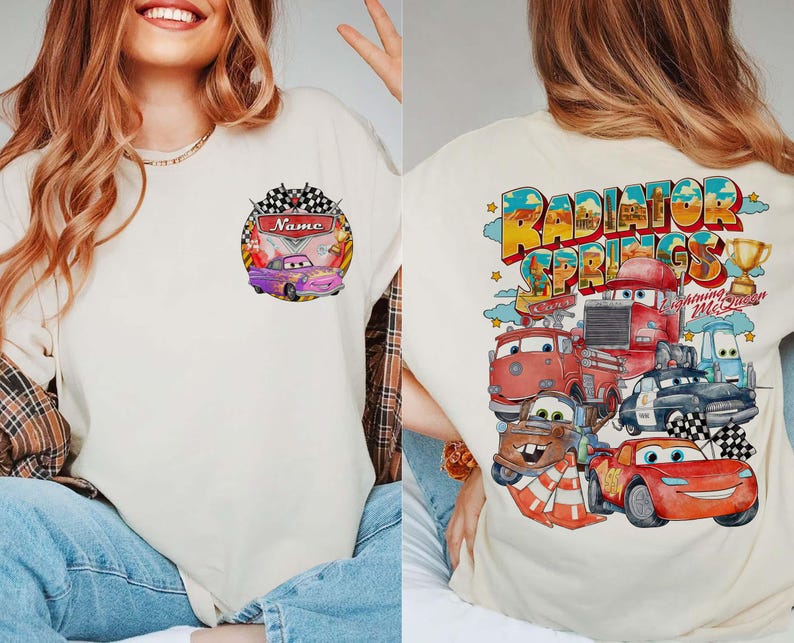 Bilar Kylarfjädrar Familjematchande T-shirts, Personligt namn Barnfödelsedagst-shirt, Blixten McQueen Vänner T-shirt bild 6