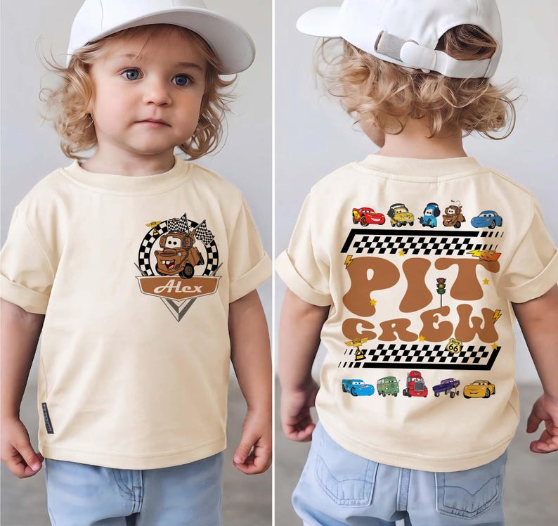 Custom Disney Cars Pit Crew shirt, McQueen Mater verjaardag T-shirt, bijpassende shirt Disneyland familie verjaardag, shirt Racing Cars Squad afbeelding 4