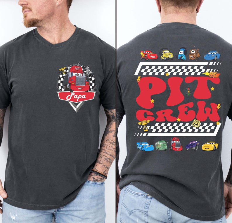 Custom Disney Cars Pit Crew shirt, McQueen Mater verjaardag T-shirt, bijpassende shirt Disneyland familie verjaardag, shirt Racing Cars Squad afbeelding 9