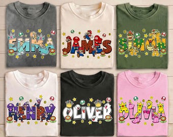 Custom Mario Character Name T-Shirt: Personalized Kids Apparel, Matching Family Mario Shirt
