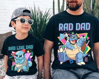 Rad Dad Rad Like Dad Kids Shirt, Poke Matching Father Son T-Shirt, Fathers Day Gamer Dad Tee