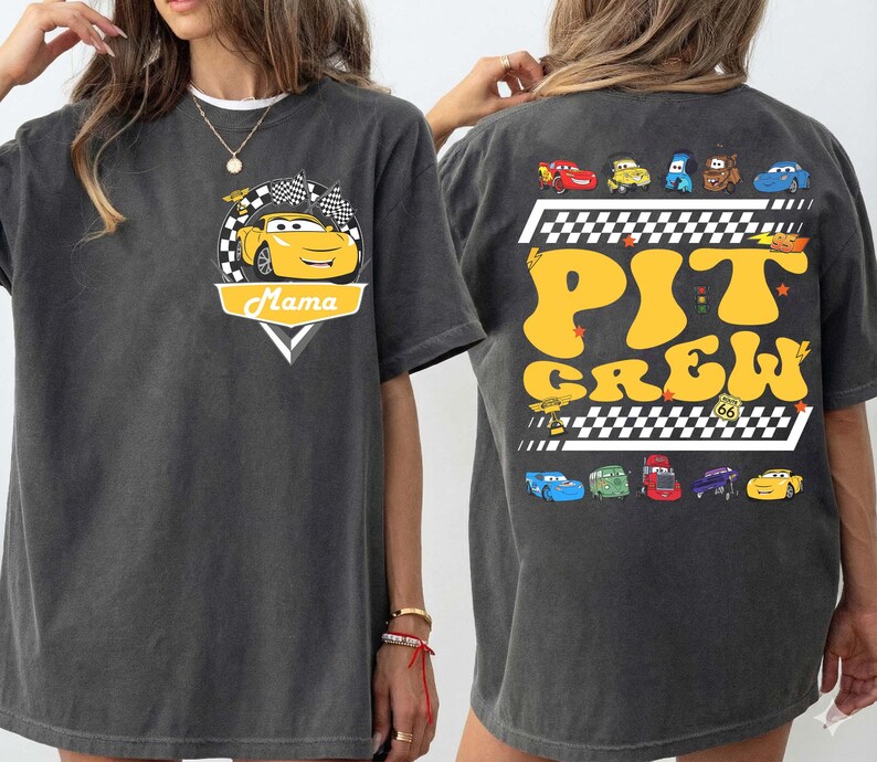 Custom Disney Cars Pit Crew shirt, McQueen Mater verjaardag T-shirt, bijpassende shirt Disneyland familie verjaardag, shirt Racing Cars Squad afbeelding 6