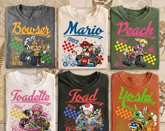 Super Mario Kart-karaktärer 1992 T-shirt, Toadette Peach Shy Guy T-shirt, Retro Racing Game Family, Gamer födelsedagspresent T-shirt