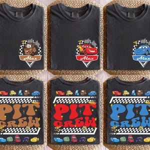 Custom Disney Cars Pit Crew shirt, McQueen Mater verjaardag T-shirt, bijpassende shirt Disneyland familie verjaardag, shirt Racing Cars Squad afbeelding 1