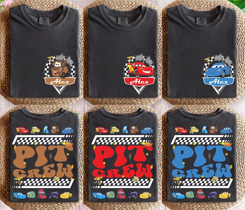Custom Disney Cars Pit Crew shirt, McQueen Mater verjaardag T-shirt, bijpassende shirt Disneyland familie verjaardag, shirt Racing Cars Squad afbeelding 1