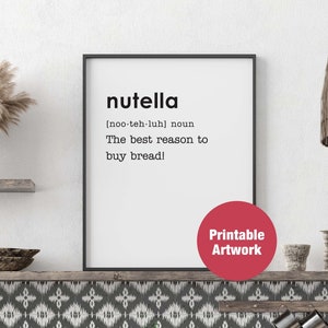 Nutella Definition, Minimalist Print, Instant Download Print, Funny Signs, Definition Print, Printable Wall Art, Digital Download