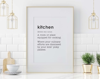 Kitchen Definition, Printable Kitchen Decor, Instant Download Wall Sign, Funny Signs, Definition Print, Kitchen Sign