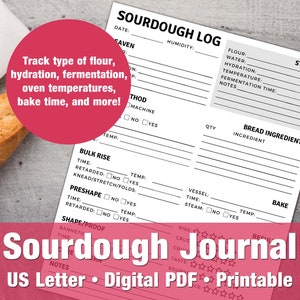 Instant Download Sourdough Bread Log - Track your Sourdough Baking in this Printable Sourdough Journal