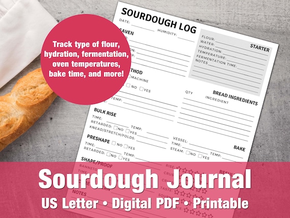 Instant Download Sourdough Bread Log - Track your Sourdough Baking in this Printable Sourdough Journal