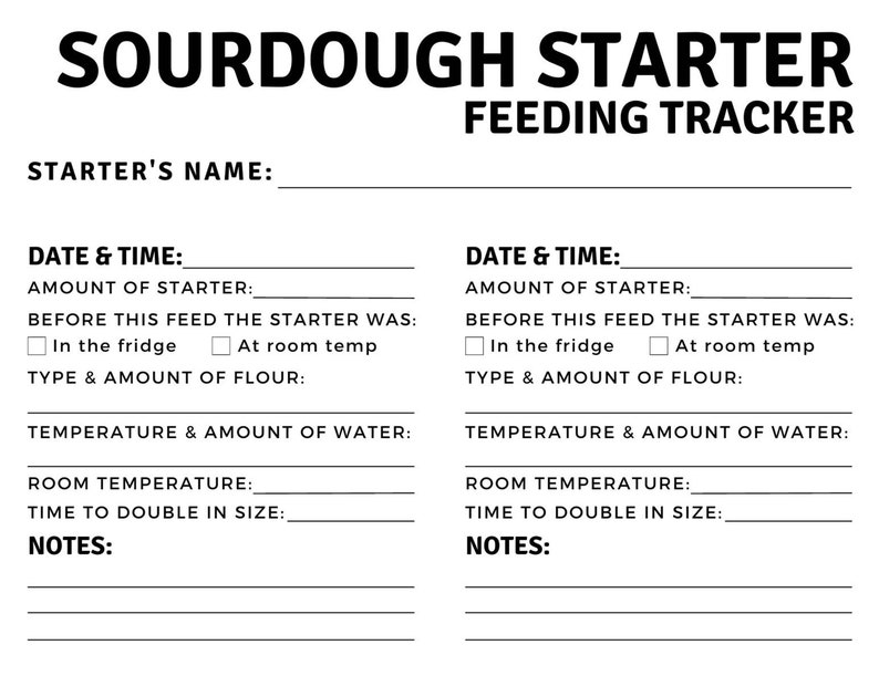 Beginner Sourdough Starter Feeding Tracker Printable Digital Download