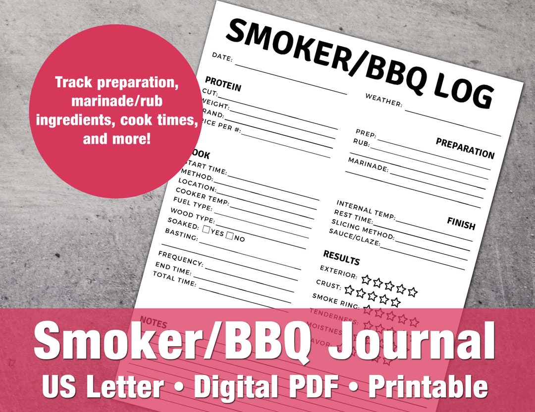 Smoker Planner, Smoked Meat Log, Grilling Log Book, BBQ Notes, Digital