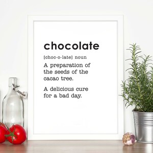 Chocolate Definition, Printable Kitchen Decor, Instant Download Wall Sign, Funny Signs, Chocolate Lover, Definition Print, Chocolate Sign