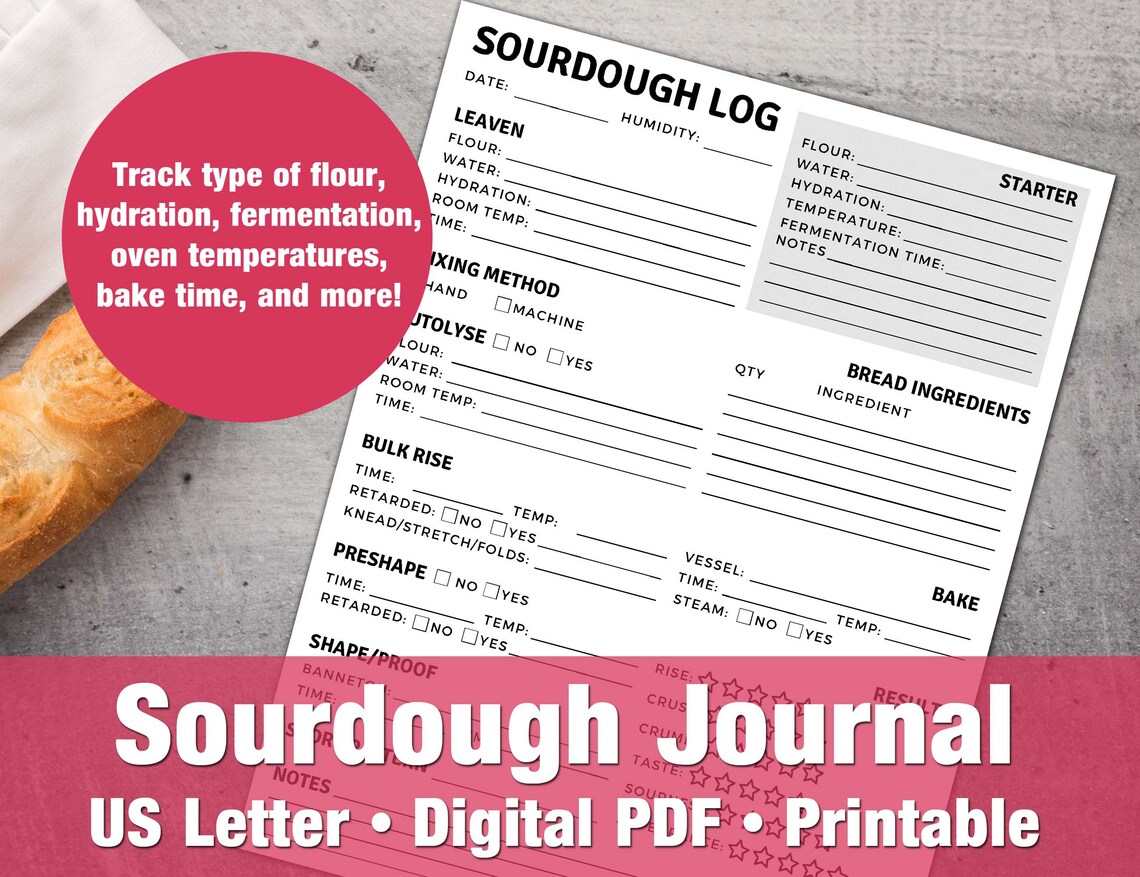 Instant Download Sourdough Bread Log Track Your Sourdough Baking in