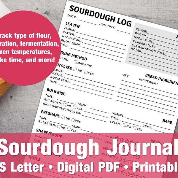 Instant Download Sourdough Bread Log - Track your Sourdough Baking in this Printable Sourdough Journal