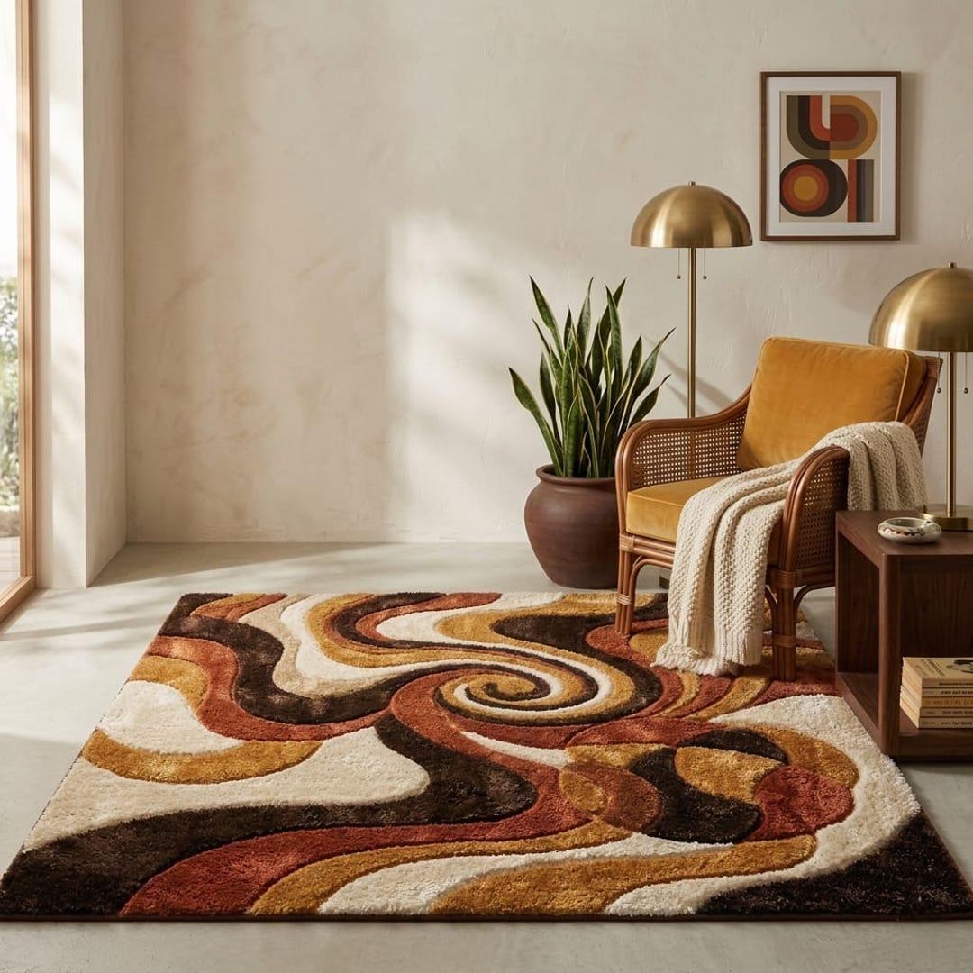 Hand Tufted Abstract Wool Rug, Mid Century Modern Retro Living Room ...
