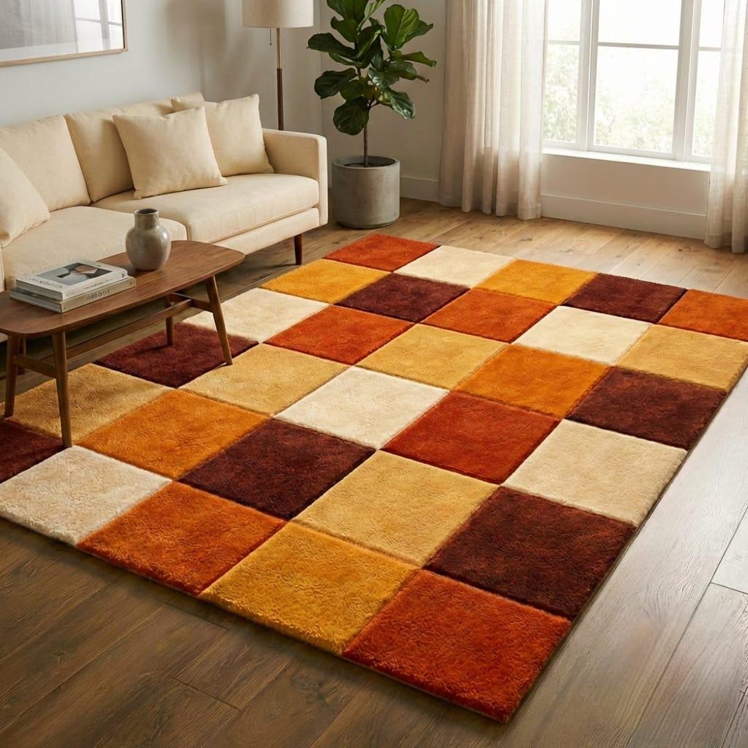 90s Checkared Rug Checkered Rug, Retro Checkerboard Rug, Hand Tufted Wool Rug, Mid ...