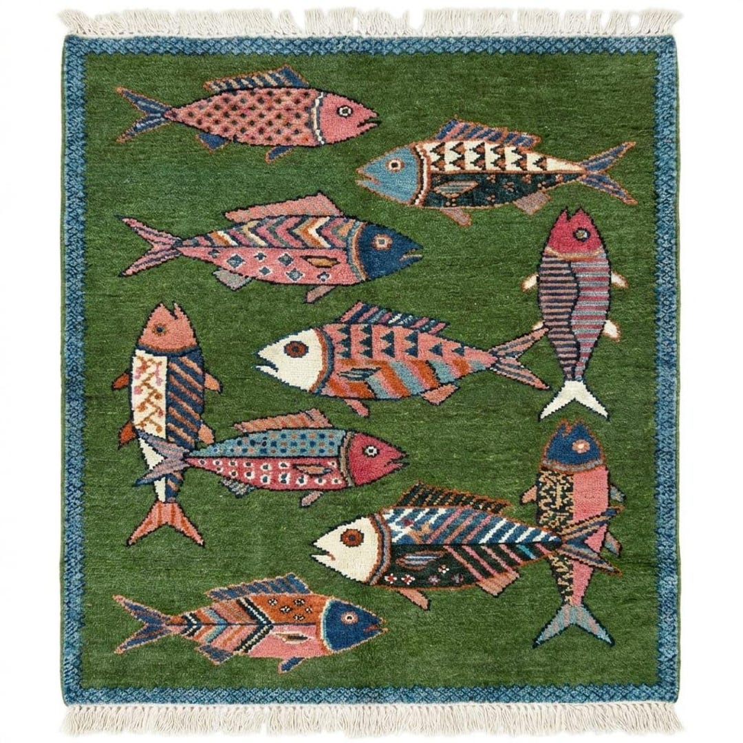 Green Koi Fish Rug • Hand-knotted Wool Carpet • Kids Room Area Rug - Etsy