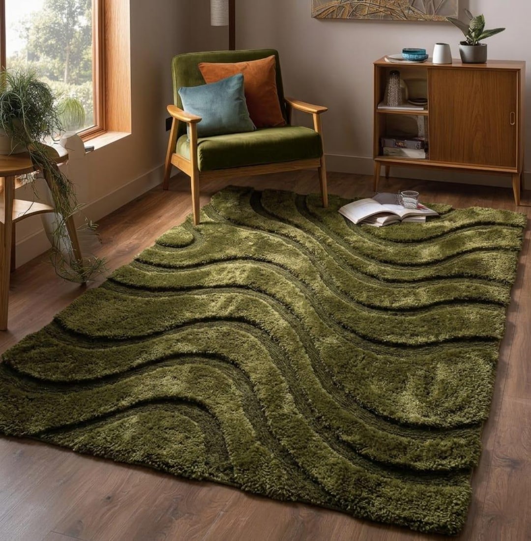 Hand Tufted Wool Rug – Deep Olive Green Cut Pile Area Carpet - Etsy