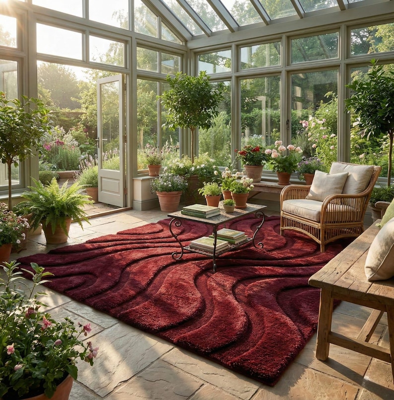 Burgundy Hand Tufted Wool Rug – Deep Burgundy Wine Color Cut Pile Area ...