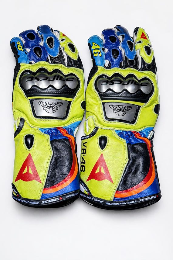 Dainese VR46 Leather Racing Gloves, Valentino Rossi Sport Bike Track Gear