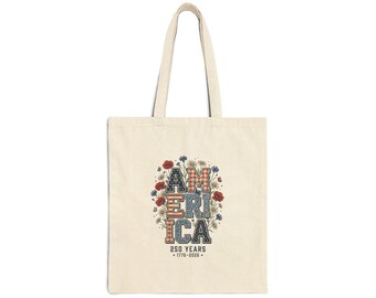 Americana Floral 'AMERICA' Tote Bag | 4th of July Vintage Stars & Stripes