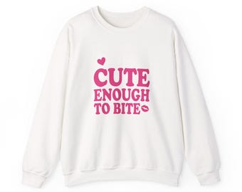 Cute Enough to Bite Sweatshirt | Y2K slogan, retro bubble letter