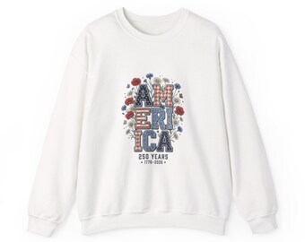 America Floral Typography Sweatshirt | 4th of July Vintage Americana