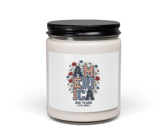 Vintage Americana Floral 'America' Candle, Soy Jar | 4th of July Patriotic