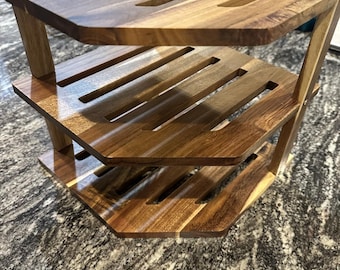 Estante esquinero de madera de acacia de 3 niveles, organizador de encimera de cocina, escurreplatos y organizador de especias