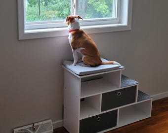 Pet Step Window Perch with Storage, Cat Dog Stairs Bed Shelf