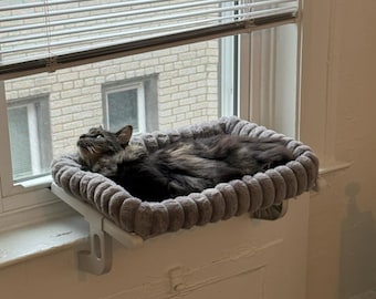 Cat Window Perch Bed with Bolster, Cozy Indoor Cat Hammock Seat