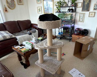 Torre de actividades de escalada de varios niveles con postes rascadores de cuerda de yute para gatos y gatitos de interior.