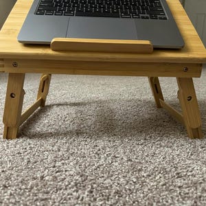 Bamboo Laptop Desk with Folding Legs, Adjustable Tilting Bed Tray Table