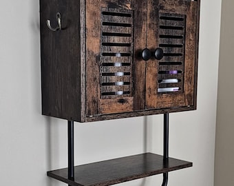 Bathroom Wall Cabinet with Towel Bar Double Door Storage