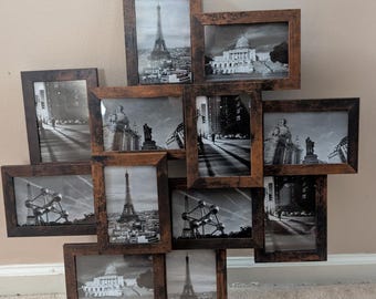 Paquete de 12 marcos de fotos rústicos de madera para collage de pared, marcos para fotos tipo collage, juego de marcos de fotos múltiples con frente de cristal.
