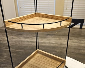 Estante de esquina de madera para tocador, organizador de baño de 2 niveles, almacenamiento para productos de cuidado de la piel