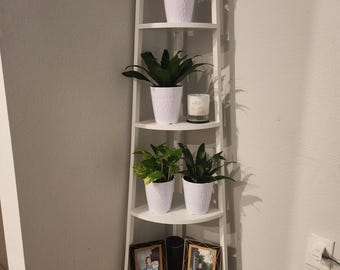 Corner Bookshelf Wood Ladder Shelf Plant Stand Bookcase