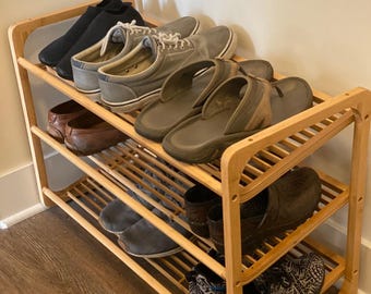 Zapatero de bambú de 3 niveles, organizador de zapatos de madera para la entrada.
