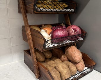 Cesta de madera para frutas, organizador de encimera y soporte para pan.