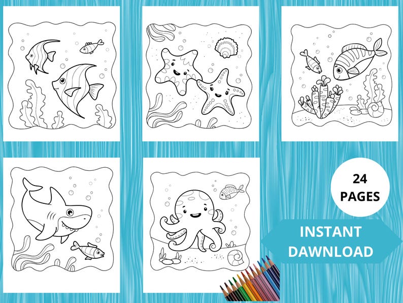 Ocean Animals Coloring Pages for Kids, Printable Sea Creatures Activity ...