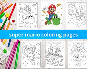 Super Mario-kleurboek, tekenfilmavonturenpagina's, afdrukbare kinderactiviteit (pdf-download)