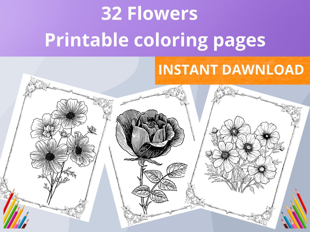 Floral Coloring Book PDF, Printable Botanical Art, Stress Relief Pages ...