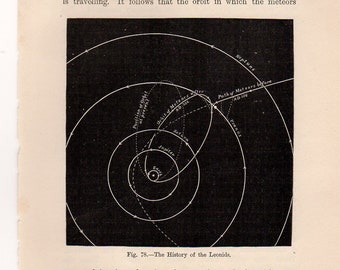 1910 History of the Lenids Meteors, Original Vintage Space Stars Astronomy Print