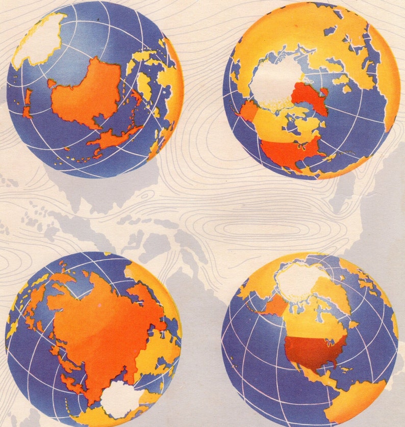 Vintage 4 WORLD GLOBES World Map 1940s image 2