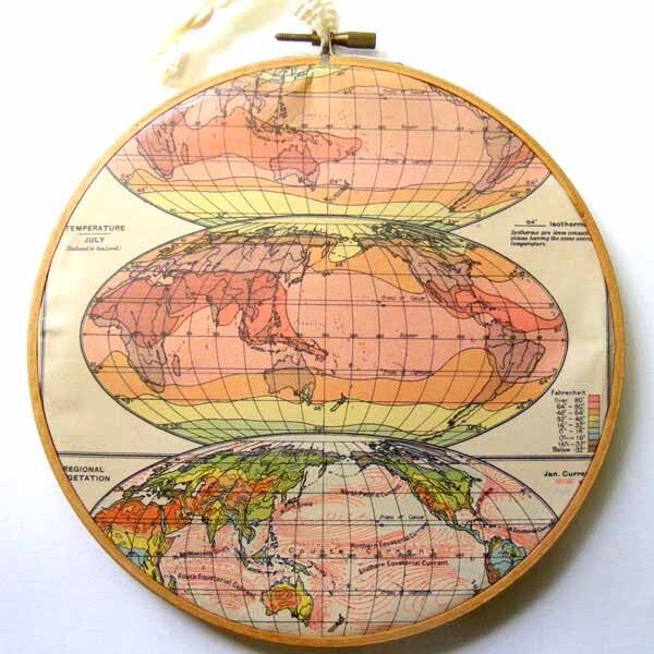 Vintage World Map FRAMED 1940s original