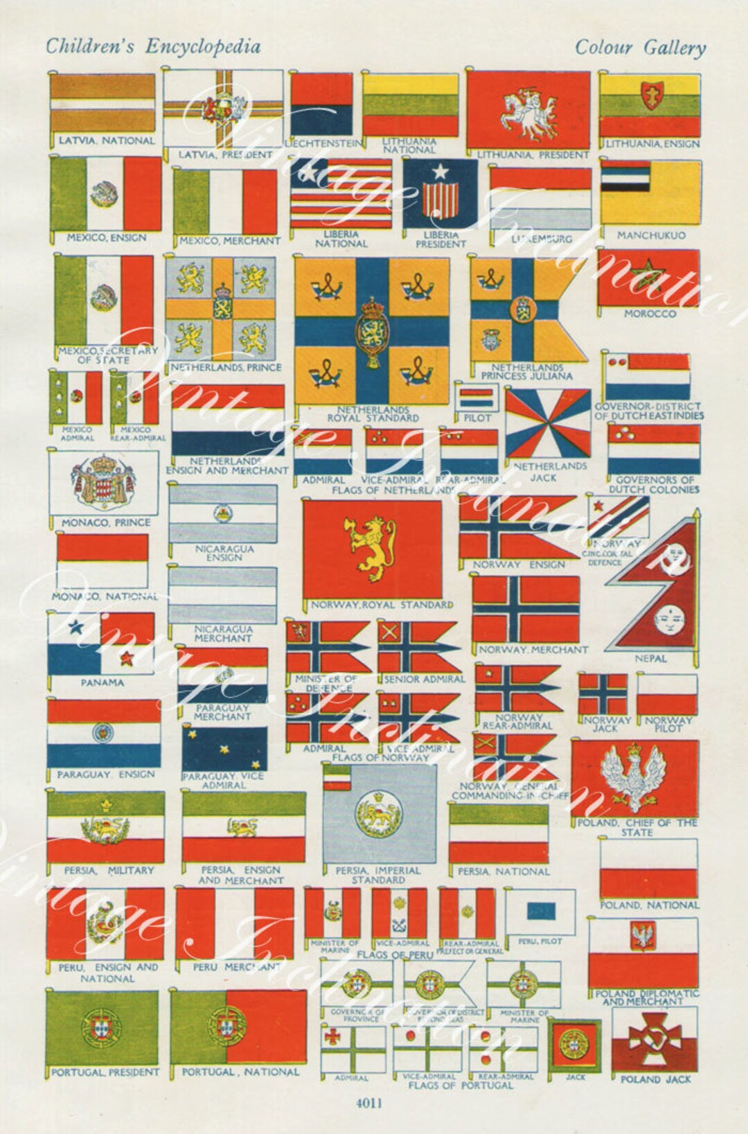 National Flags 4011 Vintage Lithograph Print Bookplate to Decor Frame ...
