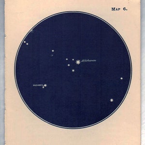 Miniatur 1898 ANTIQUE Star Map 6 Stier The Bull Pleiad Aldebaran Astronomy Southern Constellations - Vintage Sternenkarte Sternzeichen Sternzeichen