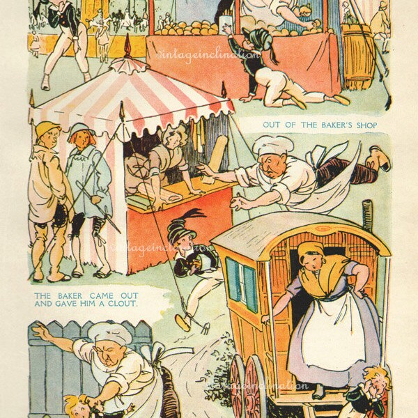 Vintage 1930 Delightful Nursery Rhyme Book Plate CHARLEY CHARLEY ORIGINAL childrens book plate