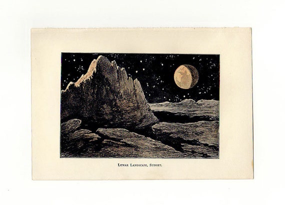 Vintage 1898 Antique Astronomy Print Lunar Landscape Sunset Planets Astronomy Constellations Stars Moon Solar System